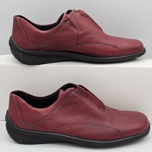 ECCO Slip on Loafers Zip Front Shoes RED SOFT LEATHER Latex Soles Sz 5.5